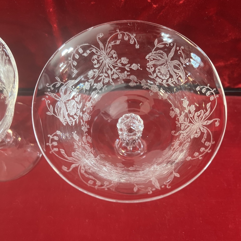 set of 2 Heisey‎ Etched glass Orchid sherbets Champagne goblets - Picture 5 of 8